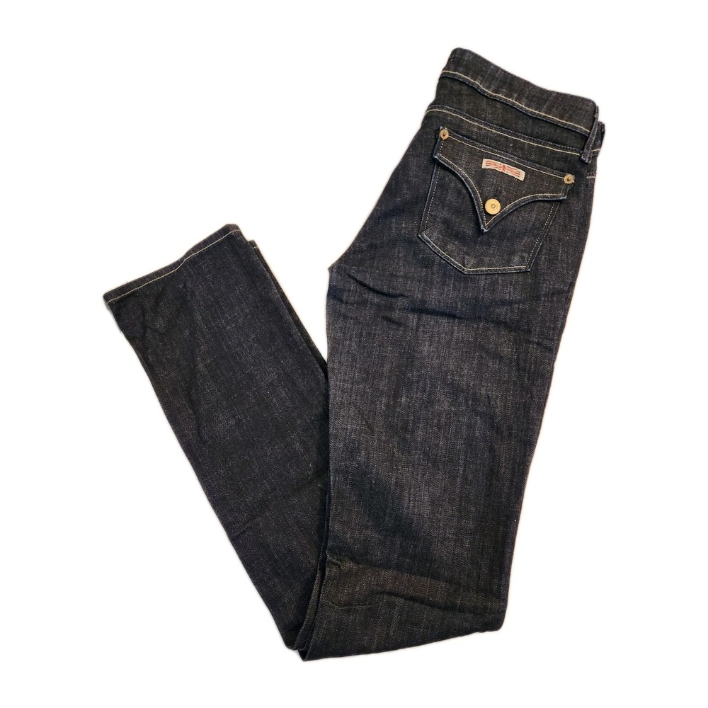 Hudson Slim Fit Straight Leg Dark Wash Denim Blue Jeans Size 28 Low Rise Logos